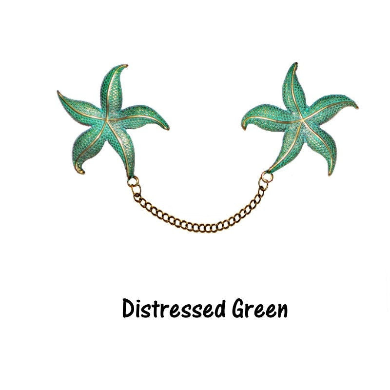 Starfish Metal Sweater Pins / Guards - Nautical Clips Ocean Collar Clips