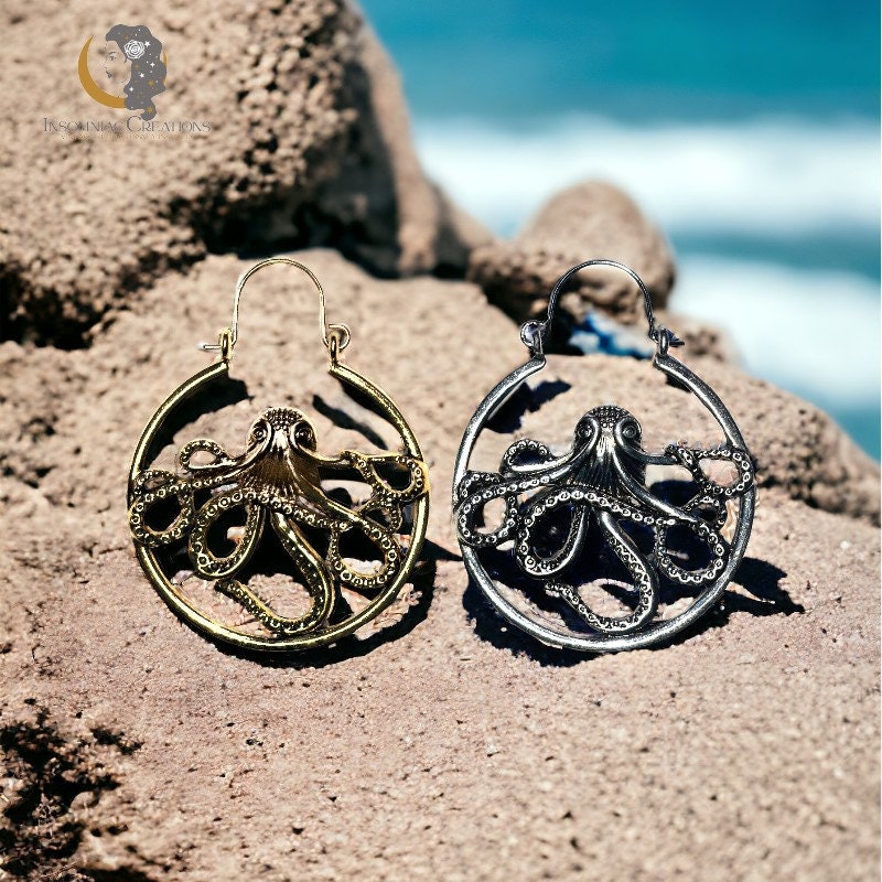 Octopus Hoop Earrings - Nautical Earrings