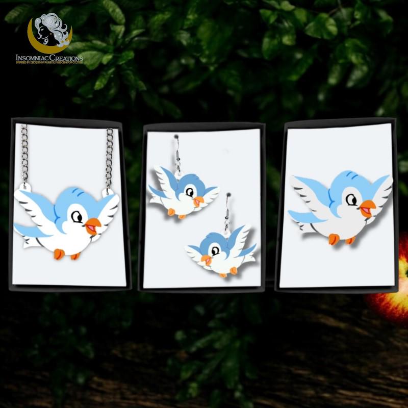 Snow White Blue Bird Earrings, Brooch or Necklace - Snow White Inspired Fairy tale Bird