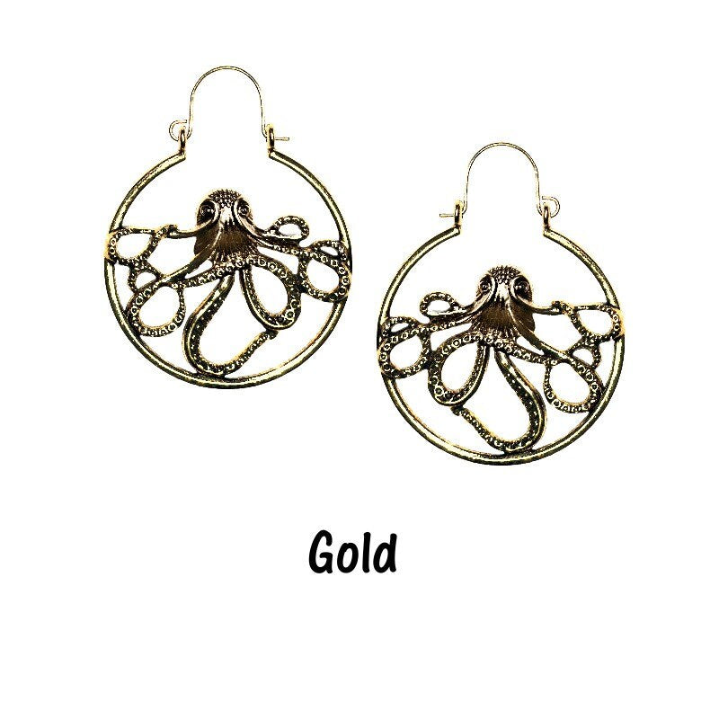 Octopus Hoop Earrings - Nautical Earrings