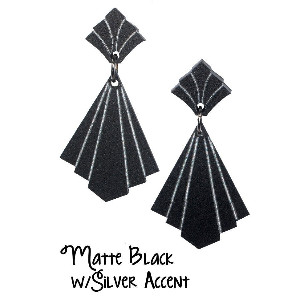 Bessie Diamond Deco Earrings - Acrylic Retro, Vintage, Classic, Pinup Golden Age, Art Deco