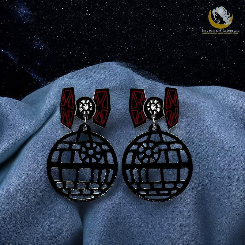 Galaxy Battle Earrings - Death Star Tie Fighter - Star Wars Dark Side