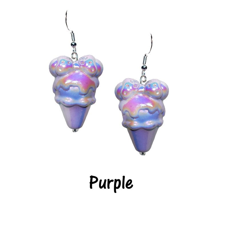 Iridescent Minnie Ice Cream Cone Earrings - Dessert 3D Earrings