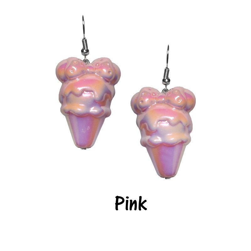 Iridescent Minnie Ice Cream Cone Earrings - Dessert 3D Earrings