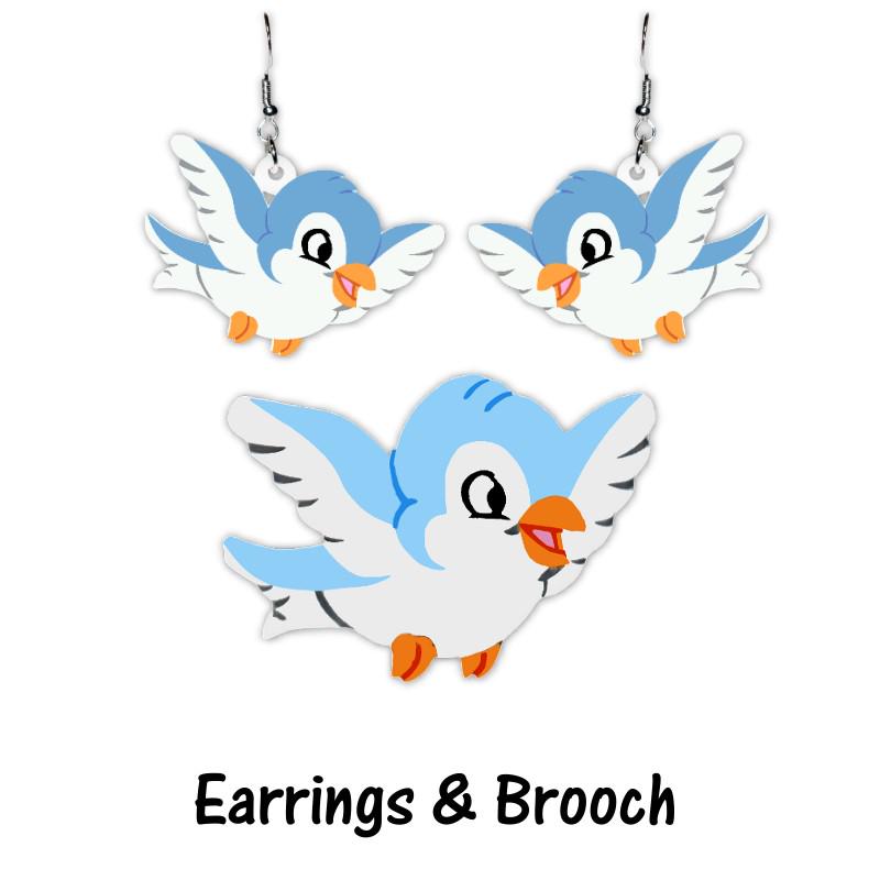 Snow White Blue Bird Earrings, Brooch or Necklace - Snow White Inspired Fairy tale Bird