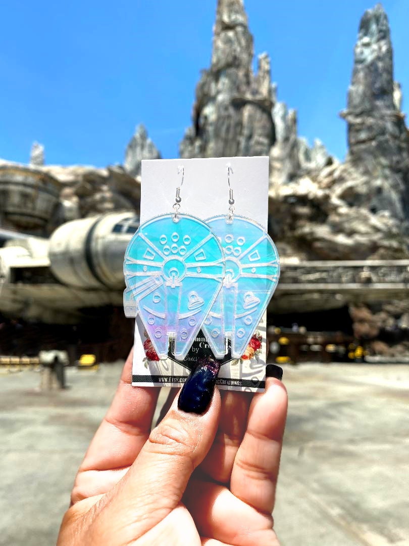 Iridescent Millennium Falcon Earrings - Star Wars Acrylic Earrings - Hunk O' Junk