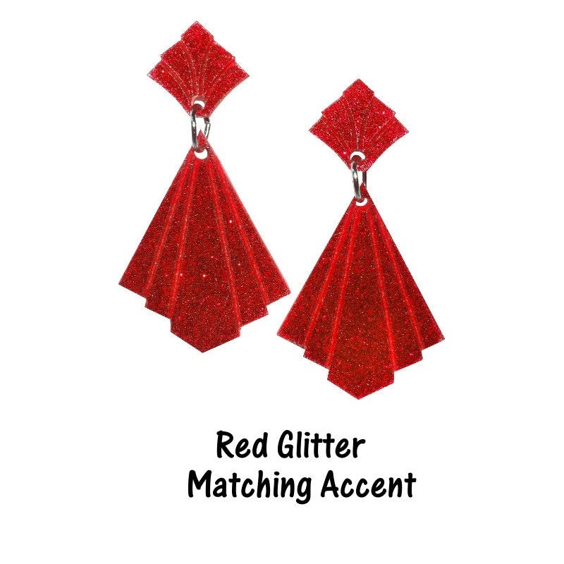Bessie Diamond Deco Earrings - Acrylic Retro, Vintage, Classic, Pinup Golden Age, Art Deco