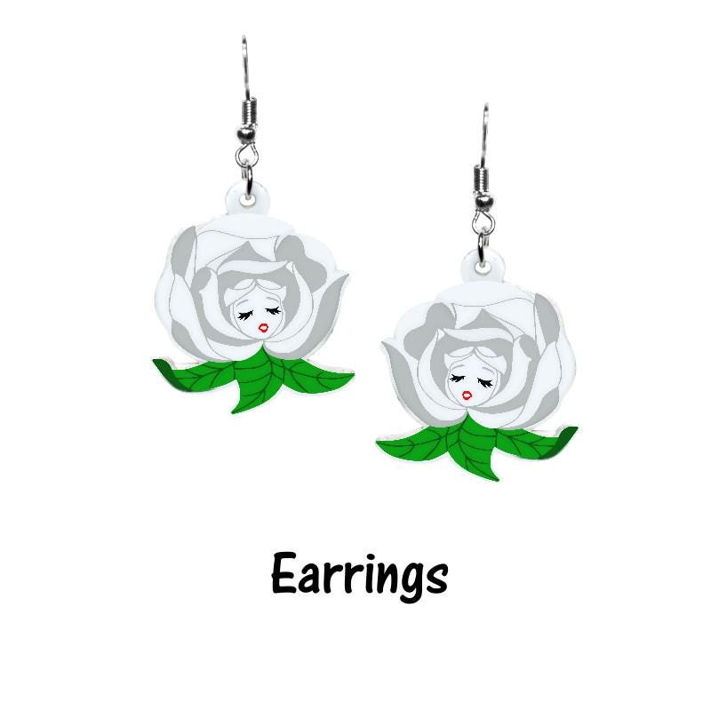 Wonderland's Singing White Rose Earrings - Wonderland Inspired