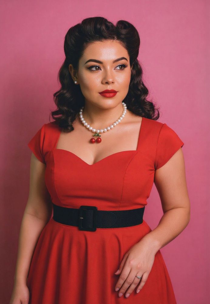 Chunky Pearl Earrings and Necklace with a Large Metal Cherry pendant - Vintage, Classic, Pinup