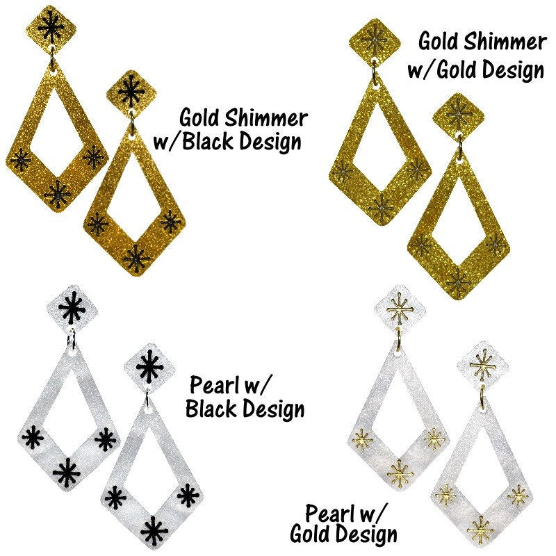 Bombshell Earrings - Acrylic Retro, Vintage, Classic, Pinup Golden Age, Art Deco