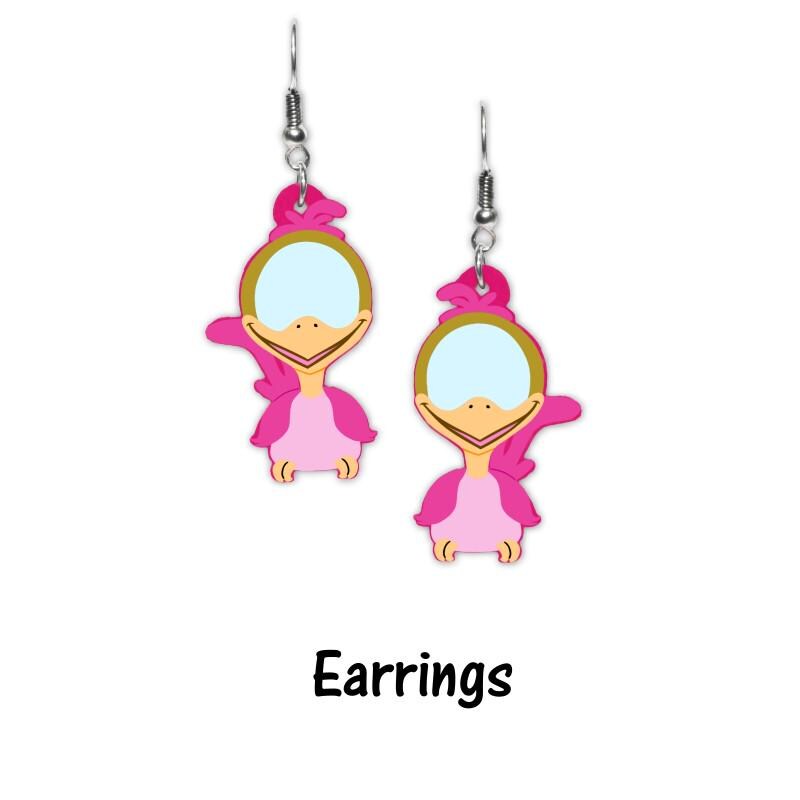 Whimsical Bird Mirror Earrings or Brooch - Wonderland Inspired
