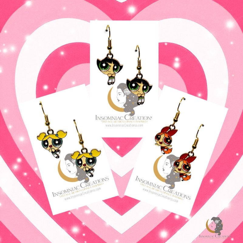 Power Puff Girls Earrings - Cartoon Puff Girls