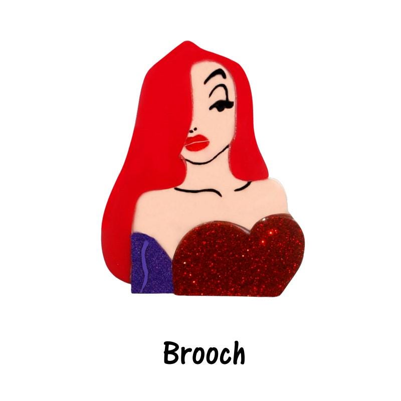 Jessica Rabbit Earrings and/or Brooch Pin - Acrylic Pinup Doll - Retro Vintage, Classic, Pin up Rockablilly