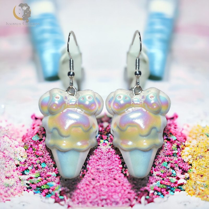 Iridescent Minnie Ice Cream Cone Earrings - Dessert 3D Earrings