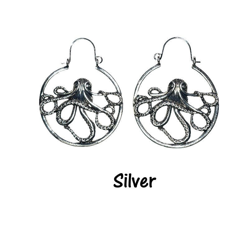 Octopus Hoop Earrings - Nautical Earrings