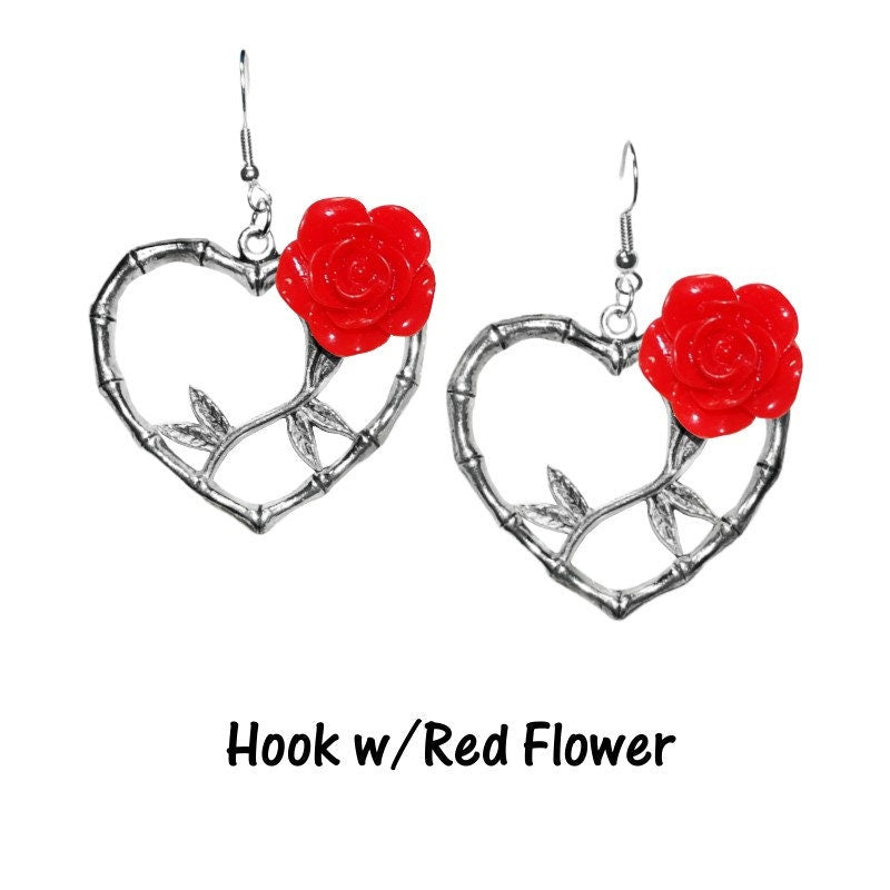 Bamboo Heart Hoop Earrings - Retro, Vintage, Classic, Pinup Rockablilly Doll Wedding Fairytale