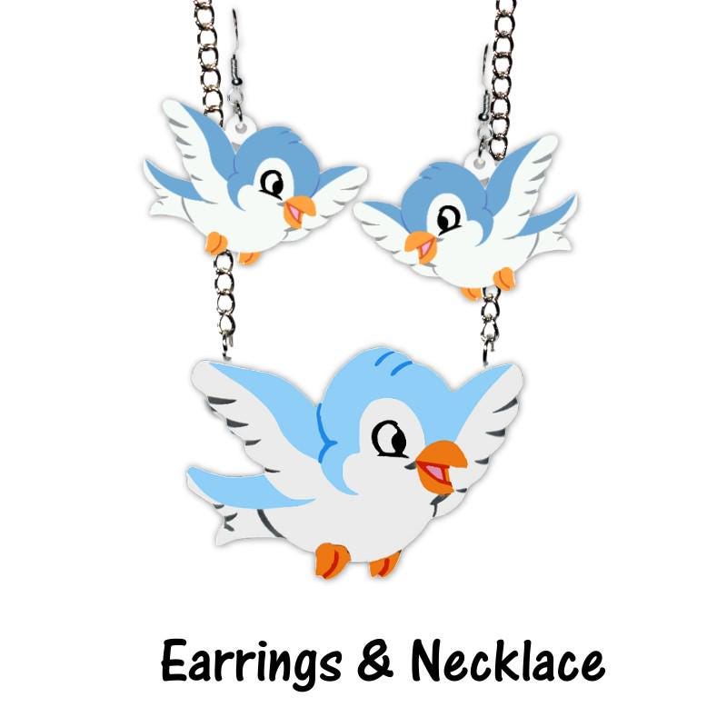 Snow White Blue Bird Earrings, Brooch or Necklace - Snow White Inspired Fairy tale Bird