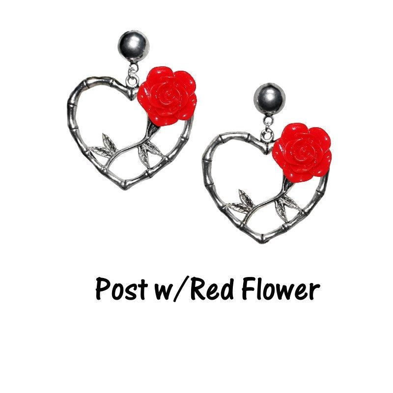 Bamboo Heart Hoop Earrings - Retro, Vintage, Classic, Pinup Rockablilly Doll Wedding Fairytale