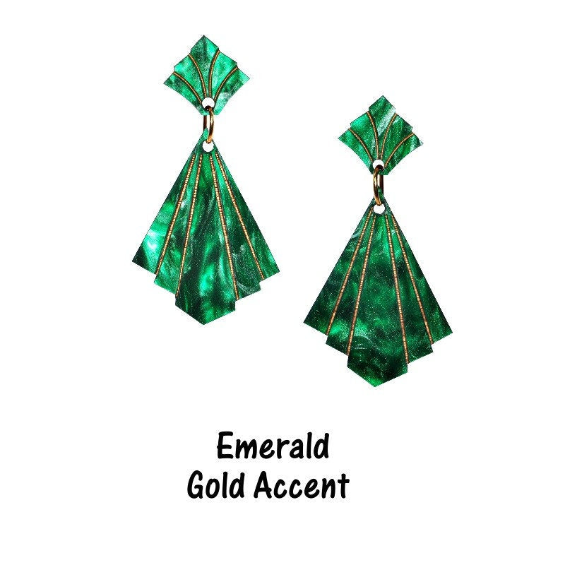 Bessie Diamond Deco Earrings - Acrylic Retro, Vintage, Classic, Pinup Golden Age, Art Deco