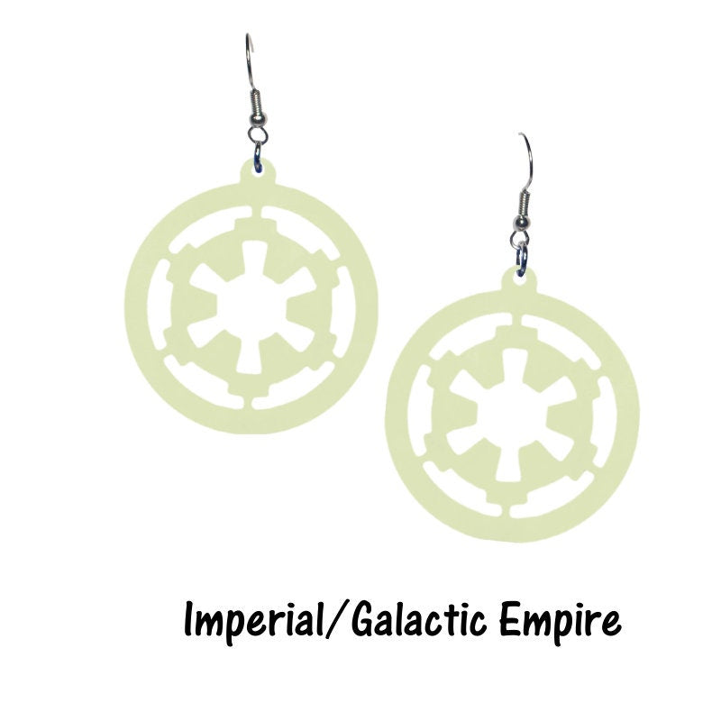 Glow in the Dark Star Wars Hoop Earrings - Rebel Alliance Jedi Knight Rebel Phoenix Imperial Galactic Empire Dark Side