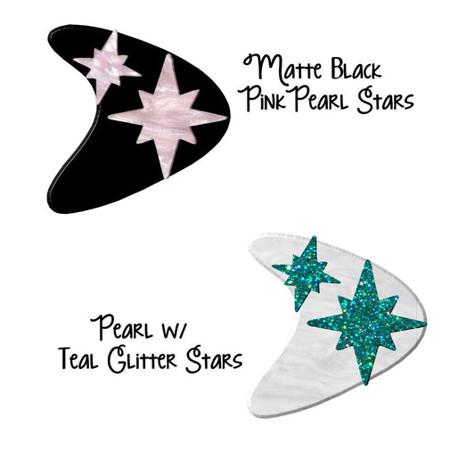 Stardust Retro Boomerang Brooch -  Retro Atomic, Vintage, Classic, Pinup Rockablilly Doll