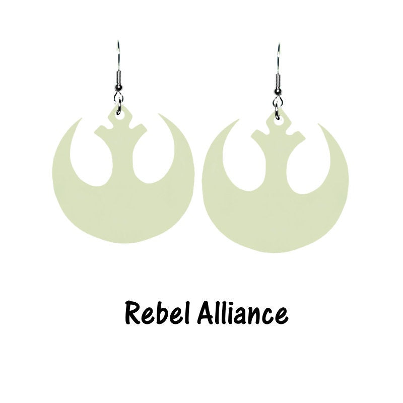Glow in the Dark Star Wars Hoop Earrings - Rebel Alliance Jedi Knight Rebel Phoenix Imperial Galactic Empire Dark Side