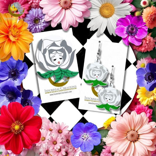 Wonderland's Singing White Rose Earrings - Wonderland Inspired