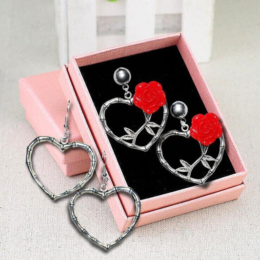 Bamboo Heart Hoop Earrings - Retro, Vintage, Classic, Pinup Rockablilly Doll Wedding Fairytale