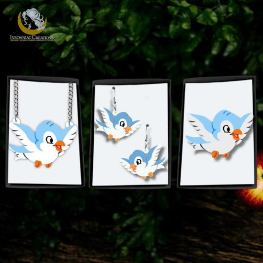 Snow White Blue Bird Earrings, Brooch or Necklace - Snow White Inspired Fairy tale Bird
