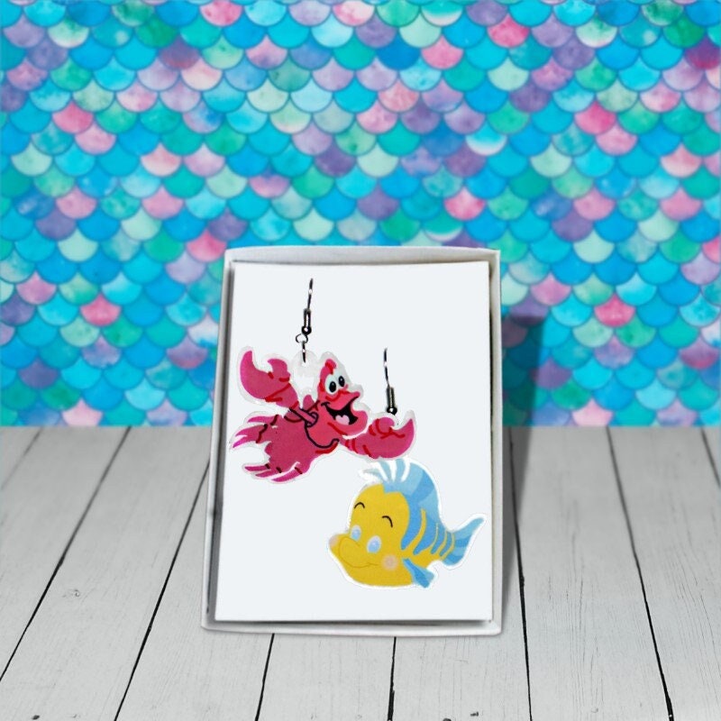 Sebastian and Flounder Earrings Earrings - Little Mermaid Acrylic Earrings