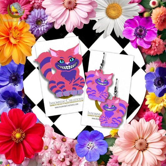 Cheshire Cat Earrings or Brooch - Wonderland Inspired