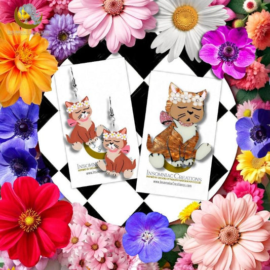 Dinah Earrings or Brooch - Wonderland Inspired