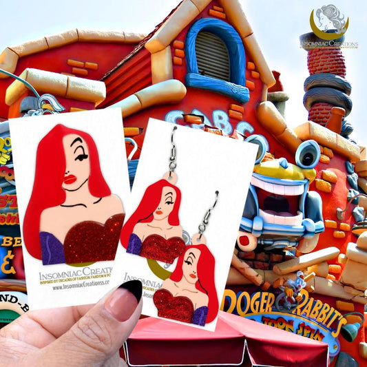 Jessica Rabbit Earrings and/or Brooch Pin -  Acrylic Pinup Doll - Retro Vintage, Classic, Pin up Rockablilly