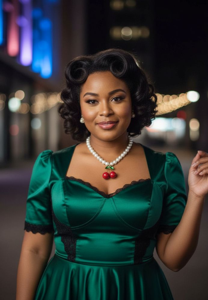 Chunky Pearl Earrings and Necklace with a Large Metal Cherry pendant - Vintage, Classic, Pinup