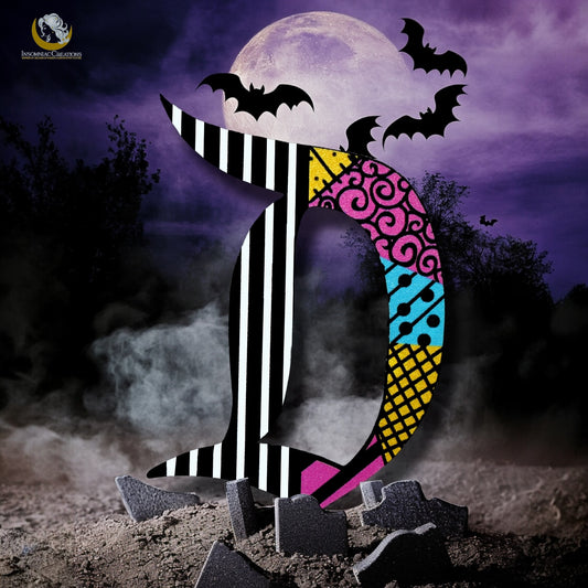 Jack and Sally Themed D Brooch - Nightmare Before Christmas