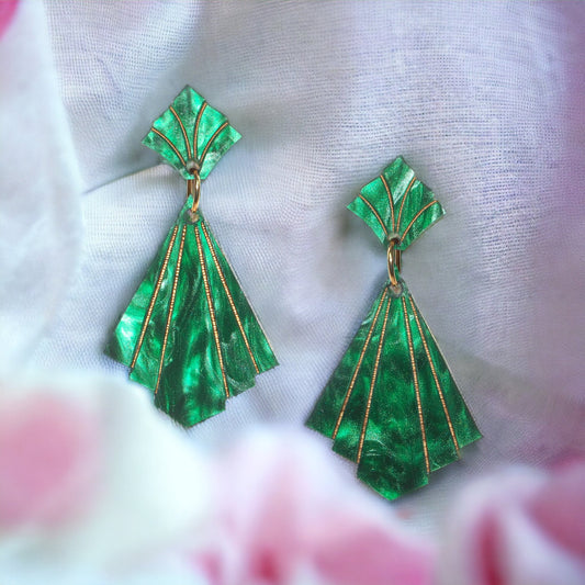 Bessie Diamond Deco Earrings - Acrylic Retro, Vintage, Classic, Pinup Golden Age, Art Deco