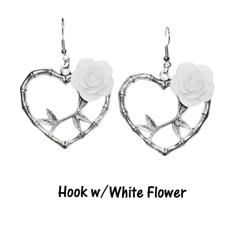 Bamboo Heart Hoop Earrings - Retro, Vintage, Classic, Pinup Rockablilly Doll Wedding Fairytale