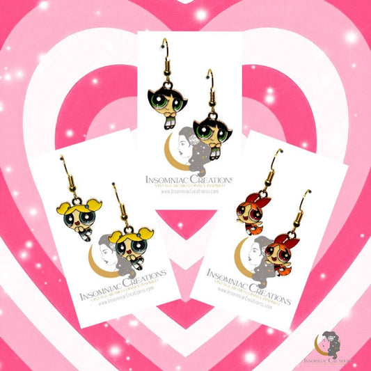 Power Puff Girls Earrings - Cartoon Puff Girls
