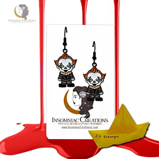 Penny-wise Earrings - Creepy Clown Spooky Scary Movie Goth Jewelry Earrings