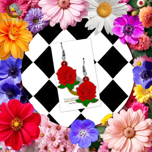 Wonderland's Red Rose Earrings - Wonderland Inspired